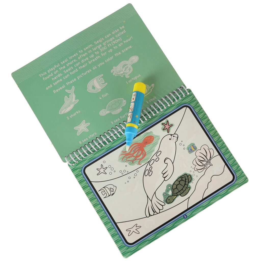 Carte de colorat interactiva, Zola, stilou cu apa, 4 planse diferite, animale marine, 19x15 cm Carte de colorat interactiva, Zola, stilou cu apa, 4 planse diferite, animale marine, 19x15 cm